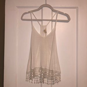White LA Hearts Tank with Fringe
